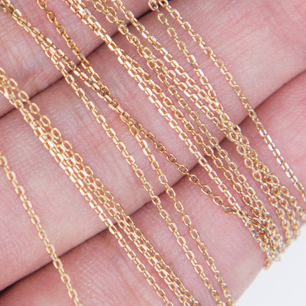 1 Meter - 225, 230, 235 Chain-Tiny Gold Soldered Chain, 4-side Diamond Cut Cable Chain, Gold High Quality Plated [4DC-PG]