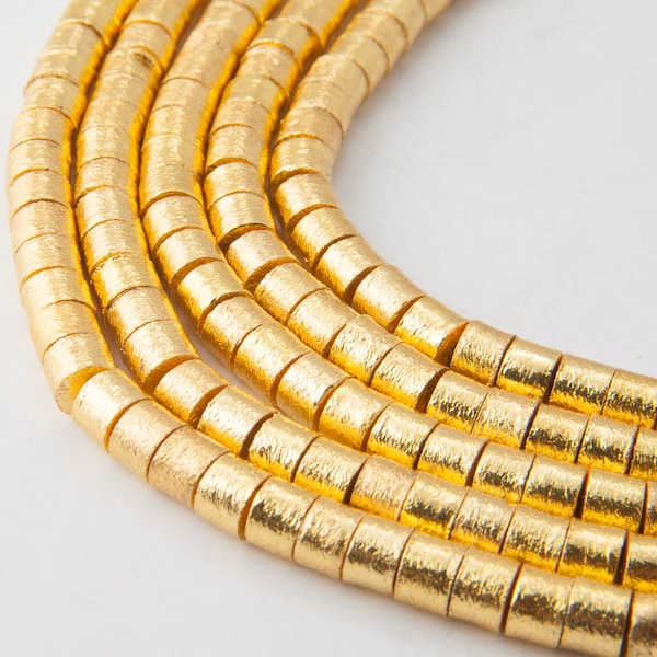 5PCS, 1Strand - 8"  4/6/8mm Brushed Gold drum beads, Heishi Disc Barrel Beads, spacer Beads, bracelet beads, jewelry beads <CB0078>