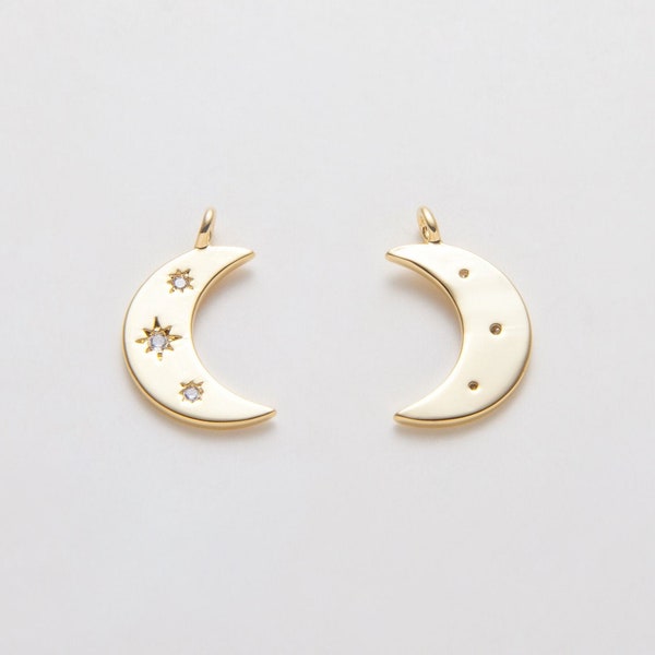 4PCS - Gold cubic moon charms, cubic moon pendants, moon charm, medallion charm, moon and star pendants, Gold-Plated [TT0147-PG]