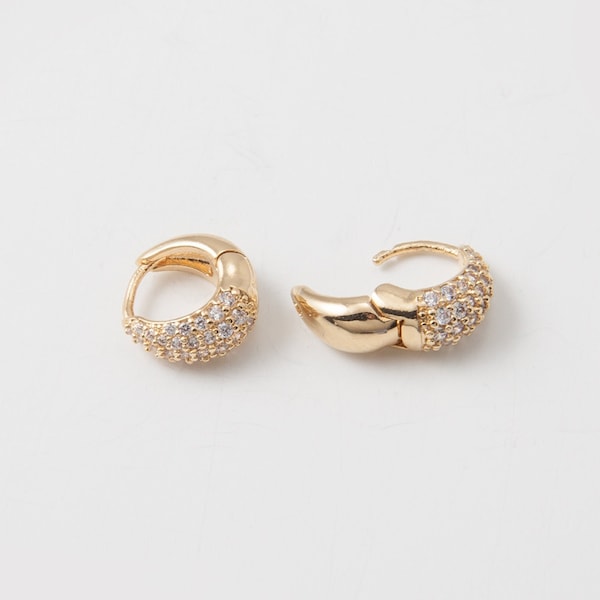 2PCS - Gold Huggie Hoop 10mm Earring, Teardrop hoops, Cubic Huggie Hoop, Earrings, 14K Gold Tone [E0658-PG]