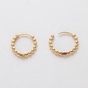 4PCS - 13mm Round Ball One touch Earring, Thick Round Huggie Hoops, Jewelry Earrings, Gold Ball Earrings, Real 14K Gold Plated [E0496-PG]