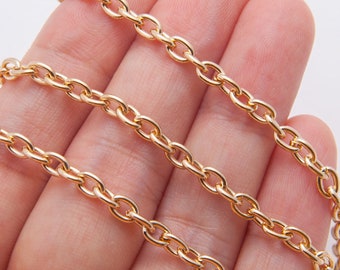 1Meter - gold cable Chain Jewelry Supplies, love gold  Chain, Real 14K Gold Plated [CH0128-PG]