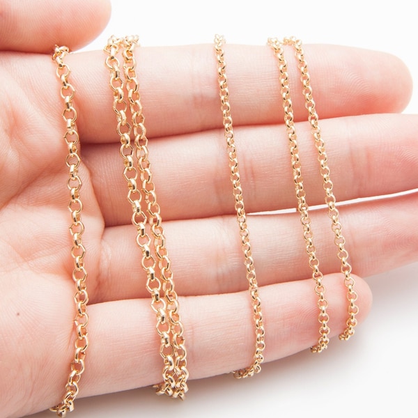 1 Meter - Round Link Chain, Link Chain,  Craft Supplies, 14K Polished Gold High Quality Plated [CH0322-PG]