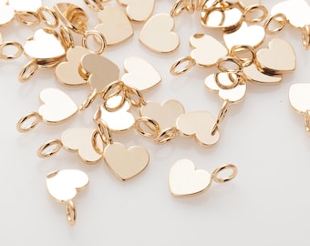 4PCS - Tiny Heart 5x7mm Pendant, Dangle Gold Heart Charms, Tiny heart Charm, Real 14K Gold Plated [P0710-PG]