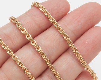 1 Meter - Rope Chain , Chunky Twisted Chain Necklace ,Craft Supplies, 2.75mm, 14K Polished Gold Plated over Brass [CH0259-PG]