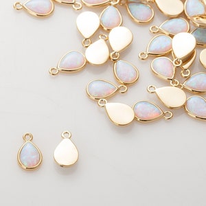 1,10PCS - White Opal Pendant, Baguette Pendant, Opal Oval Dangle Charm, Dainty pendants, Opal Charm, Real 14K Gold Plated [G0266-PGWH]