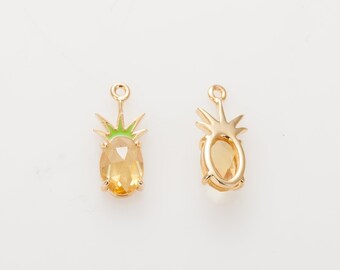 1 PCS - Pendentif pomme de pin cubique, breloque pomme de pin véritable plaqué or 14 carats [P0748-PG]