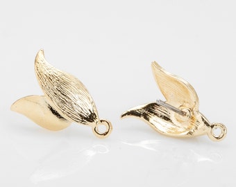 2PCS - Gold leaf Post Earring, leaf gold earring, Polished Gold- Plated  [MS0073-PG]