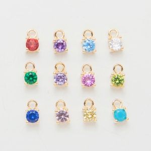 4PCS - 3mm CZ-Birthstone Charm, 3mm CZ  Birthstone Pendant, Personalized Jewelry, Gift for Mom, Real 14K Gold Plated [P1250-PG]