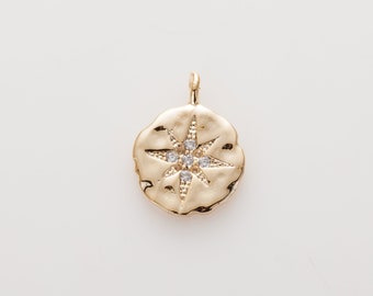 1PC - Colgante Estrella del Norte de 11 mm (grande), colgante cúbico, colgante CZ, fabricación de joyas, chapado en oro [MO0004-PG]