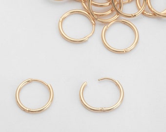 2PCS - 12mm Gold Hoop Earring, Vintage Hoop, Dangle Huggie Hoop earrings, Thin hoops Gold-Plated [H0101-PG]