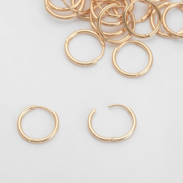 2PCS - 12mm Gold Hoop Earring, Vintage Hoop, Dangle Huggie Hoop earrings, Thin hoops Gold-Plated [H0101-PG]