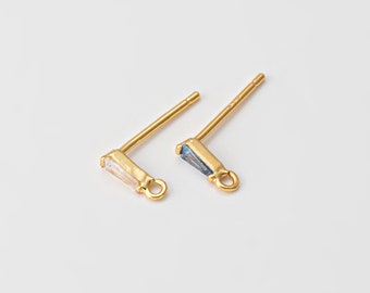 4PCS - Tiny Rectangle Crystal Zircon Dangle Stud Earrings, Mini Square Post Earring, Minimalist Jewelry, Real 14K Gold Plated [E0870-PG]