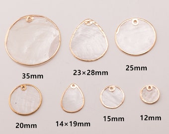 2 pcs - Shell charm, mother of pearl, shell necklace, shell jewelry, Necklace Bar, round shell beads, Gold Plated [GJ0001-PG]