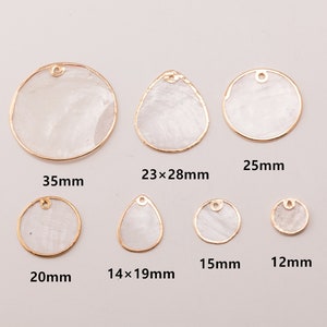 2 pcs - Shell charm, mother of pearl, shell necklace, shell jewelry, Necklace Bar, round shell beads, Gold Plated [GJ0001-PG]