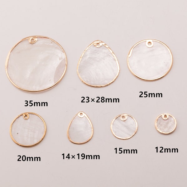 2 pcs - charm coquillage, nacre, collier de coquillages, bijoux en coquillages, barre de collier, perles de coquillages rondes, plaqué or [GJ0001-PG]