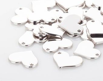 10PCS - 13x11mm  Personalized Stamping Bar pendant, Blank Heart Bar, Polished Rhodium, Silver Tone [ST0005-PR]