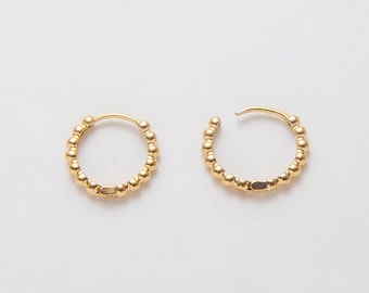 4PCS - 13mm Round Ball One touch Earring, Thick Round Huggie Hoops, Jewelry Earrings, Gold Ball Earrings, Real 14K Gold Plated [E0496-PG]