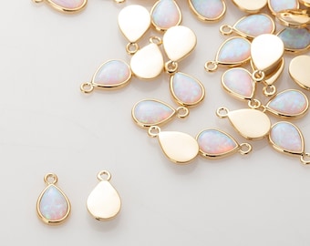 1,10PCS - White Opal Pendant, Baguette Pendant, Opal Oval Dangle Charm, Dainty pendants, Opal Charm, Real 14K Gold Plated [G0266-PGWH]