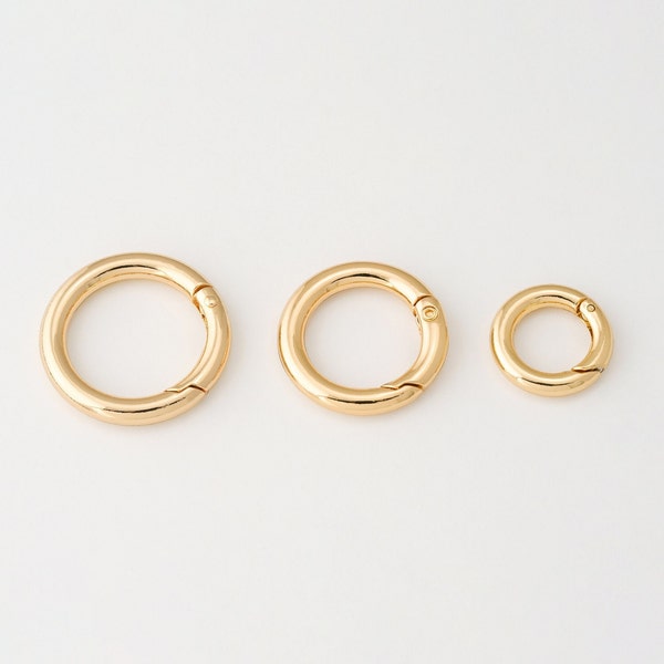 4PCS - 18mm, 25mm, 27mm Necklace Clasp gold, Round Spring Gate Ring, Basic Supplies, 14K Gold Tone [LT0022-PG]