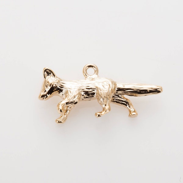 2PCS - Fox Pendant, animal jewelry, Real 14K Gold Plated [P0677-PG]