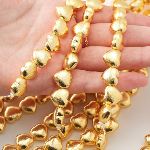 1 Strand - 8" 12mm Heart Spacer Beads, Brushed Heart Beads, Heishi Disc Beads, Heart Shape Spacer Beads, bracelet beads,gold plating<CB0202>