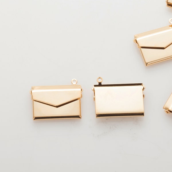 1PC - Envelope Letter Locket charm, Letter Locket Necklace, 14K Polished Gold Tone [P0808-PG]