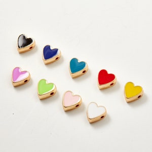 10 pcs - 10mm Enamel Heart Beads, Double-Sided Colorful Bracelet Beads for DIY Jewelry Making, Versatile Double-Sided Bracelet Beads[CB0173]