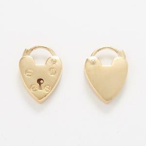 2PCS - Gold Heart Lock, Heart padlock Pendant, Love Lock Pendant, Padlock Charm, jewelry Making, Real 14K Gold Plated [P1318-PG]