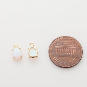 2PCS - White Opal Pendant, Baguette Opal Oval Dangle Charms, Dainty Pendants, Opal Charm, Real 14K Gold Plated [G0265-PGWH]
