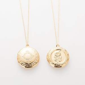 2PCS - Filigree&Floral Design Photo Locket Series, Locket Charm Necklace, 14K Gold Tone [P0737-PG]