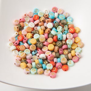 100PCS - 7mm Opaque Glitter Colorful Round Alphabet beads, Round Beads, ABC Name Beads, A-Z Letter Beads, Mixed Random [CB0061]