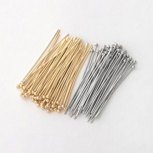 100pcs - 1.5mm Ball Head Pins Jewelry Making, Headpins Jewelry Making Craft Supply, Real 14k Gold & Rhodium Plated [BallPin-630]