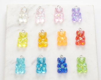 10PCS - Multicolor Aurora Teddy Bear Charm , Gummy Bear Charm, Acrylic pendant , Unique charm,  [GD0012]