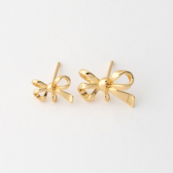 4PCS - Small Gold Ribbon Bow Stud Earrings, Tiny Knot Post Earring, Delicate Earrings, Real 14K Gold Plated [E0614-PG]