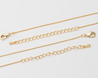 1PC - 16"+2" Box Link afgewerkte ketting, rechthoekige ketting, kleine gouden minimalistische ketting, echt 14K verguld [NT0064-PG]