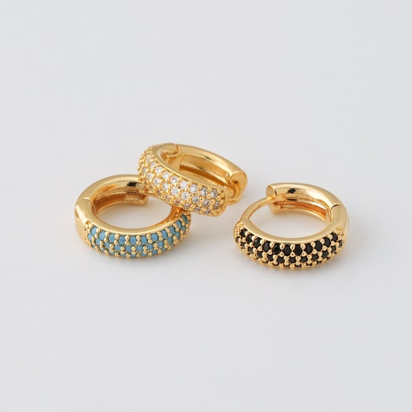 4PCS - High Quality Gold Round Hoop Earring, Crystal Cubic Huggie hoops,  Jewelry Earrings, Real 14K Gold Plated [E0520-PG]