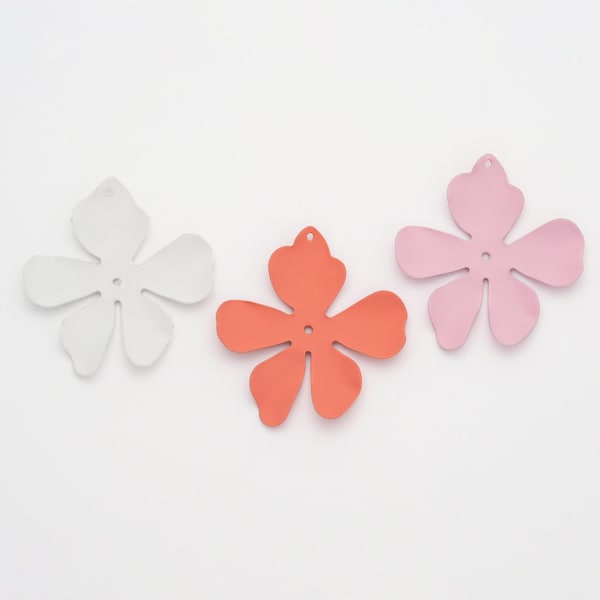 2PCS - White, Pink, Orange Flower Charms, Rubber Coating Flower Pendant, Flower Dangle Point Charm Necklace Charms [P1005]