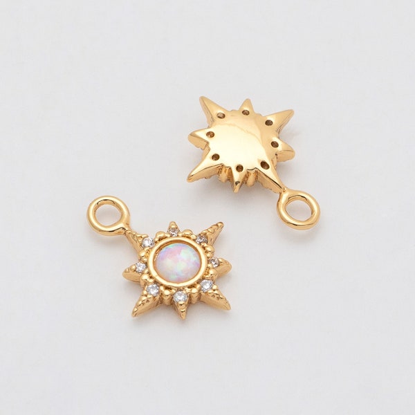 4PCS - CZ Opal Star Pendant, Star Opal charms, Cubic Sun Charm for Jewelry Making, Charm for Necklace, Real 14K Gold Plated [G0354-PG]