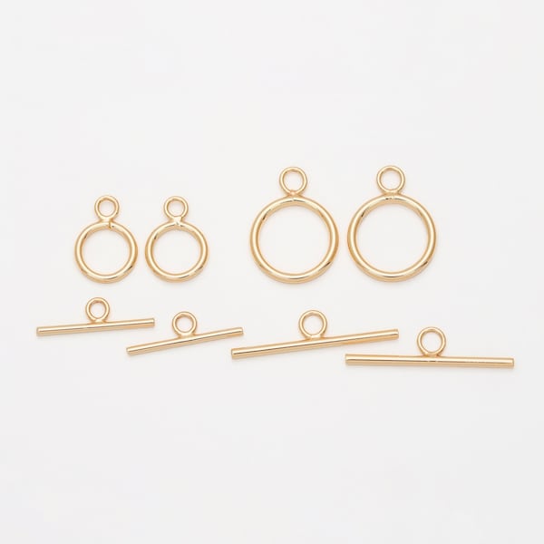 2SETS - Two Size Thin Gold Toggle Clasp, Making Bracelet, Jewelry Craft, 14K Gold Tone [TT0157-PG]