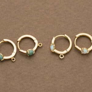 4PCS - Opal & Turquoise Huggie Hoops, Opal one touch earrings, Turquoise Hoops, one touch hoop, Real 14K Gold Plated [E0525-PGJR]