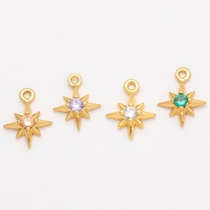 2PCS - Star Cubic Pendant, Star CZ charms, Clear Star Charms, Emerald, Violet, Peach Charm, Real 14K Gold Plated [P0990-PG]