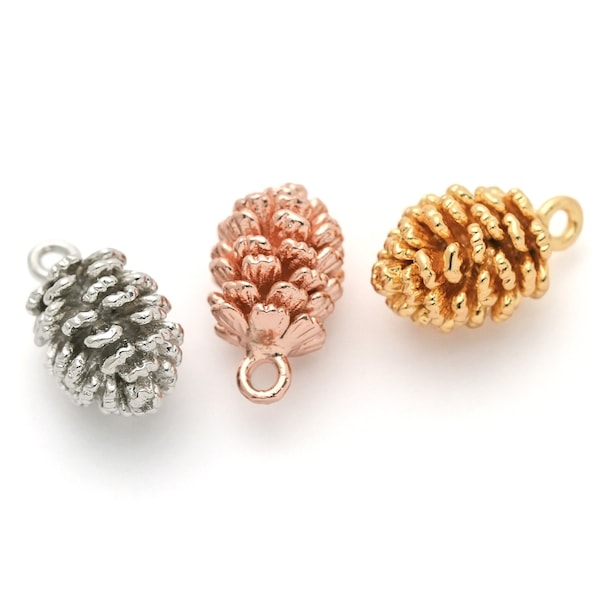 4 PCS - Pendentif pommes de pin, collier superposé à breloques pomme de pin, or véritable 14 carats | Rhodié | Plaqué or rose [P0487]