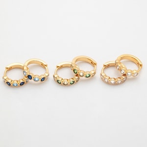 2PCS - Gold Cubic One Touch Hoop, Clear One Touch Earrings, CZ Huggie Hoops, Real 14K Gold Plated [E0612-PG]