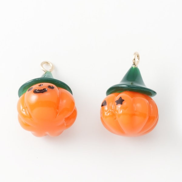 1PC - Pumpkin Halloween Charm, Orange Pumpkin Pendants, Pumpkin ghost Charm, Jewelry Making, 14K Gold Plated [GJ0063-PG]