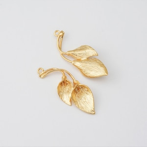 4PCS - Gold Leaves Dangle Charms, Natural Leaf Pave Brass Pendants, Branch Long Charm, Jewelry Making, Real 14K Gold Plated  [CB0237-PG]