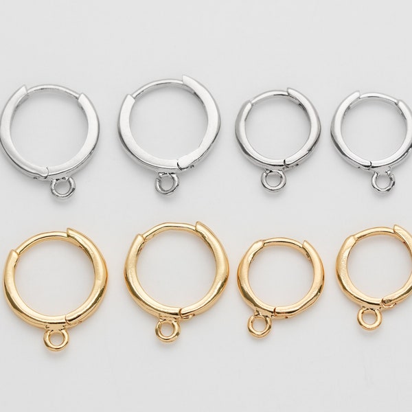 6PCS - 8mm, 10mm One Touch Oorbellen, Eenvoudige Huggie Hoops Oorbellen, Dangle Earring benodigdheden, Echt 14K Verguld [E0408]