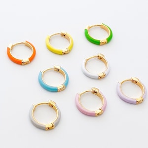 4PCS - Enamel One touch Earring, Round Hoop Epoxy Earring, Lovely Huggie Hoop Earrings, Real 14K Gold Plated [E0635-PG]