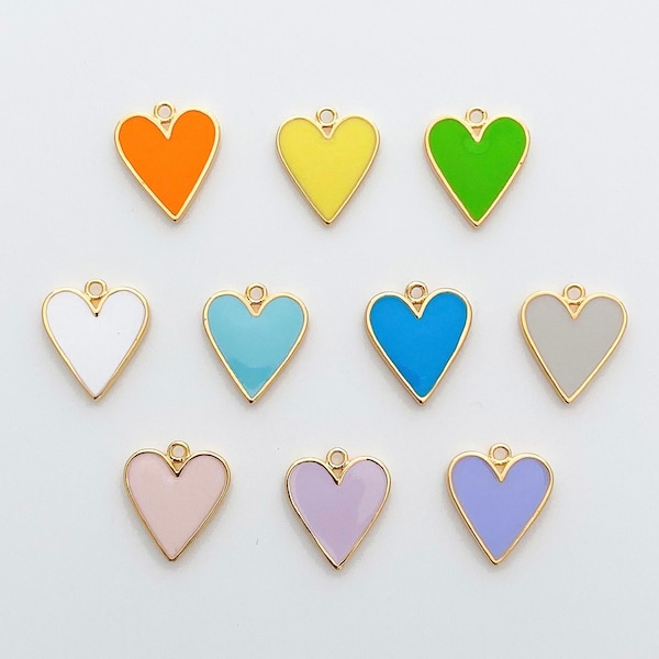 2PCS - Enamel Heart Charm, colorful Lovely Heart  Pendant, Jewelry Supplies, Jewelry Making, Real 14K Gold Plated Over Brass [P1168-PG]