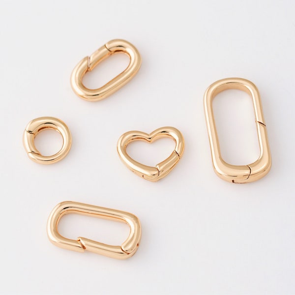 1PC - Gold Spring Gate Ring Heart Clasp, Push Clip Clasp, Spring Gate for Jewelry Making, Basic Supplies, 14K Gold Tone [LT0082-PG]